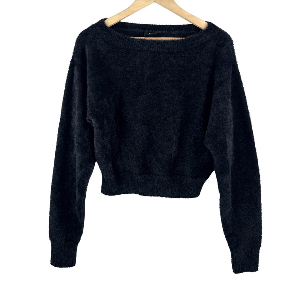 VICI Sweater M Black Fuzzy Eyelash Knit Cropped oversized boho chic goth